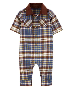 Carter's Plaid Cotton Jumpsuit - Brown