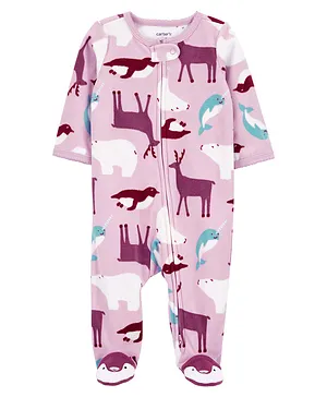 Carter's Animal Print Zip-Up Fleece Sleep & Play Pajamas - Purple