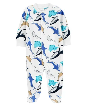 Carter's Whale Print Zip-Up Fleece Sleep & Play Pajamas - Ivory