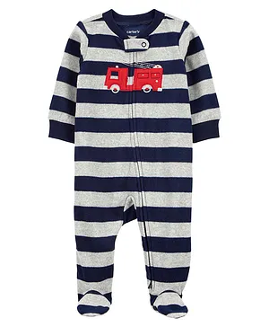 Carter's Firetruck Zip-Up Fleece Sleep & Play Pajamas - Navy Blue