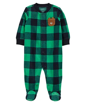 Carter's Bear Zip-Up Fleece Sleep & Play Pajamas - Green & Black