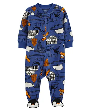 Carter's Animal Print Zip-Up Fleece Sleep & Play Pajamas - Blue