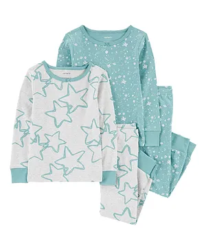 Carter's Cotton Knit Full Sleeves Night Suit Stars & Planets Print Pack of 2 - Blue & Grey Melange