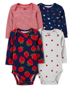 Carter's Cotton Knit Full Sleeves Fruity Printed Onesies Pack of 4 - Multicolour