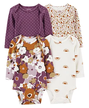 Carter's Cotton Knit Full Sleeves Floral Printed Onesies Pack of 4 - Multicolour