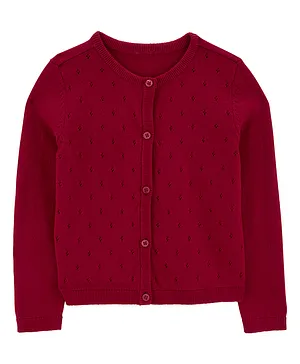 Carter's Pointelle Sweater Knit Cardigan - Red