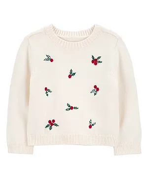 Carter's Christmas Holly Knit Sweater - Cream