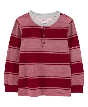 Carter's Striped Henley Tee - Red & Pink