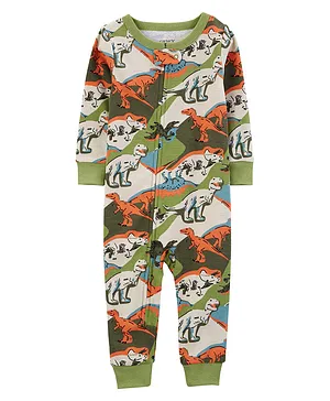 Carter's Cotton Knit Full Sleeves Sleep Suit Dino Print - Multicolour