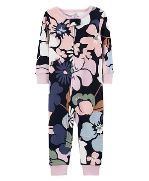 Carter's Cotton Knit Full Sleeves Sleep Suit Floral Print - Multicolour