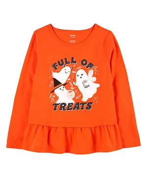 Carter's Cotton Knit Full Sleeves T-Shirt With Ghost Print - Orange