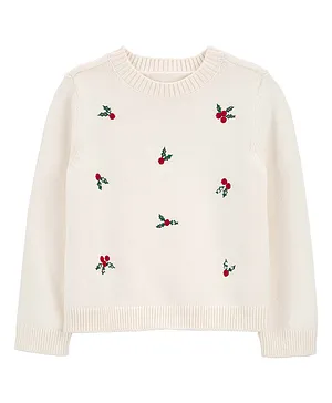 Carter's Christmas Holly Knit Sweater -Cream