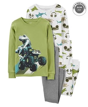 Carter's 4-Piece Monster Truck Dinosaur 100% Snug Fit Cotton Pajamas - Green & White