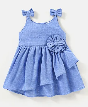 Babyhug 100% Cotton Woven Solid Color Frock With Corsage Detailing - Blue