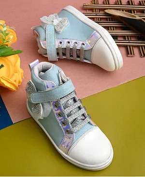 Briskers Glitter Foil Textured Sequin Butterfly Applique Shoes - Blue
