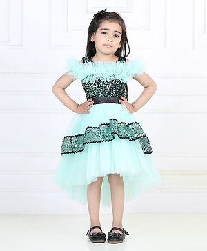 Toy Balloon Kids Cold Shoulder Short Sleeves Sequin Embellished Bodice  Fit & Flare High Low Dress - Sea Green