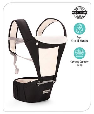 Babyhug Imperial 5-in-1 Baby Carrier with Hip Seat: Front, back & hip carrying positions, Adjustable head support, Padded straps, Breathable fabric, Pressure-relieving waist belt, Side storage pockets, Supports up to 15kg- Black