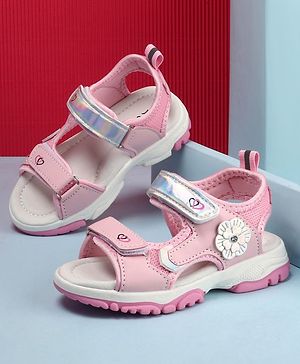Cute Walk by Babyhug Sandals With Velcro Closure Floral Applique- Pink