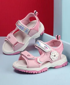 Cute Walk by Babyhug Sandals With Velcro Closure Floral Applique- Pink