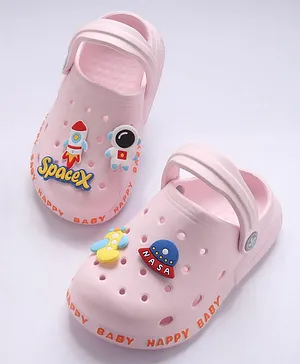 Cute Walk by Babyhug Space Applique Clogs with Back Strap - Pink