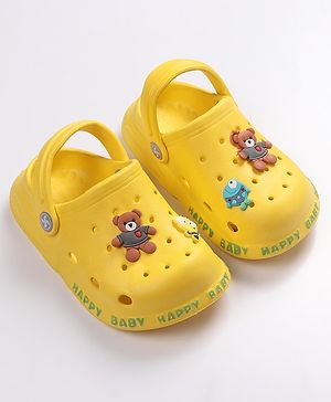 Cute Walk by Babyhug Teddy Applique Clogs with Back Strap - Yellow