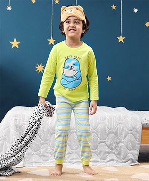 Babyhug Cotton Knit Full Sleeves Night Suit Sloth Print - Green