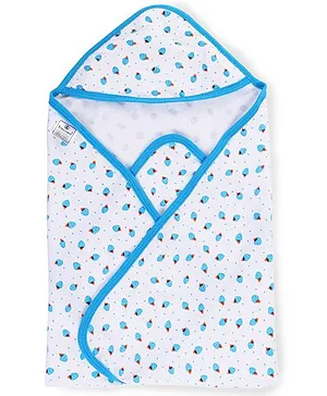 Tinycare Hooded Towel Strawberry Print - White Blue 