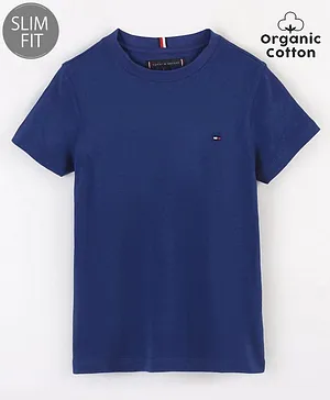 Tommy Hilfiger Organic Cotton Knit Half Sleeves Solid Slim Fit T-Shirt  - Bold Blue