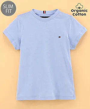 Tommy Hilfiger Organic Cotton Half Sleeves Text Printed Slim Fit T-Shirt  - Blue