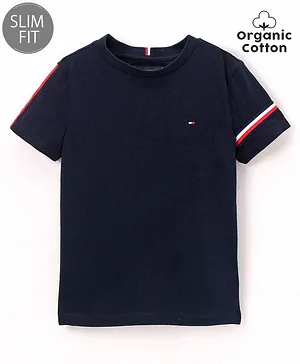 Tommy Hilfiger Organic Cotton Half Sleeves Slim Fit T-Shirt  Solid - Blue