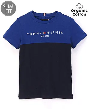 Tommy Hilfiger Organic Cotton Half Sleeves Slim Fit T-Shirt  Color Block - Blue & Black