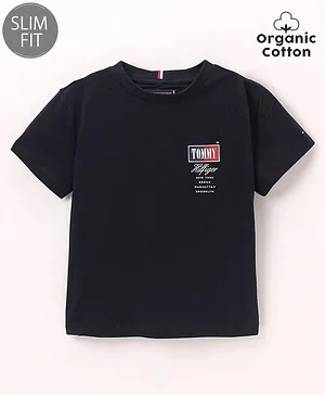 Tommy Hilfiger Organic Cotton Half Sleeves Logo Print Slim Fit T-Shirt  - Black