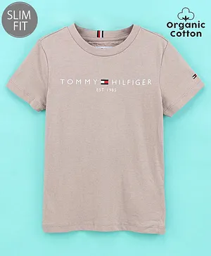 Tommy Hilfiger Organic Cotton Knit Half Sleeves Solid Slim Fit T-Shirt  - Grey