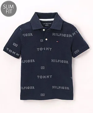 Tommy Hilfiger Cotton Half Sleeves Slim Fit T-Shirt  Text Print - Black