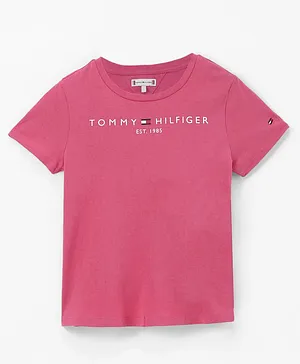 Tommy Hilfiger Organic Cotton Half Sleeves Text Printed Slim Fit T-Shirt  - Pink