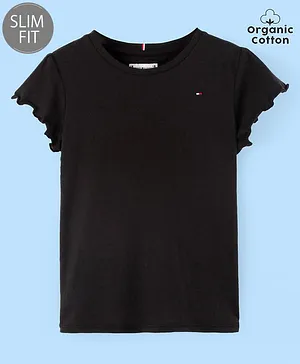 Tommy Hilfiger Organic Cotton Half Sleeves Solid Colour Slim Fit T-Shirt  - Black