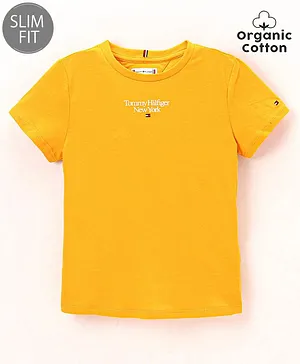 Tommy Hilfiger Organic Cotton Half Sleeves Logo Print Slim Fit T-Shirt  - Yellow