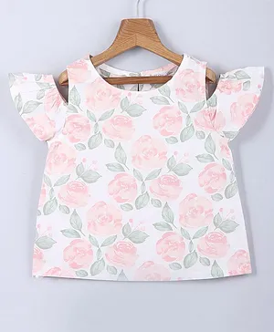 Beebay Cold Shoulder Half Sleeves Floral Printed Top - Multi Colour