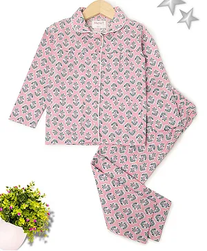 MANET Full Sleeves Floral Printed Night Suit - Pink