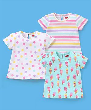 Babyhug 100% Cotton Knit Half Sleeves Graphics Detailing Tees Pack of 3 - White & Green