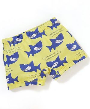 Babyhug Above Knee Length Shark Print Swimming Trunk - Yellow