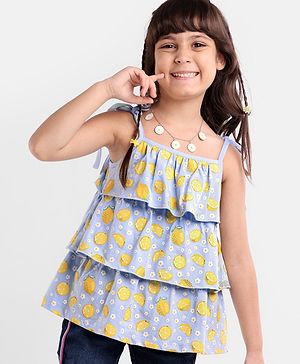 Babyhug 100% Cotton Singlet Top With Lemon Print & Frill Detailing - Purple