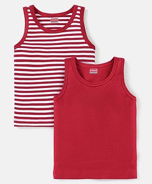 Babyhug 100% Cotton Sleeveless Solid & Stripe Sando Pack of 2 - Red