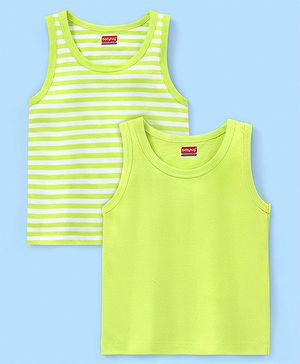 Babyhug 100% Cotton Sleeveless Solid & Stripe Sando Pack of 2 - Green