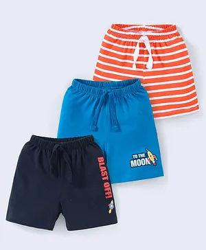 Babyhug Cotton Knit Mid Thigh Length Shorts Text Print Pack of 3 - Blue Red & Black