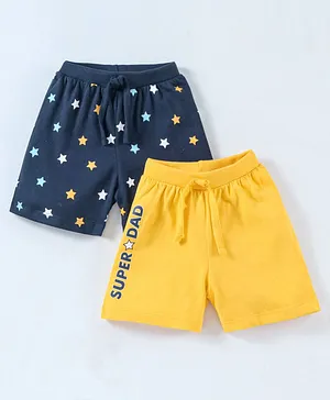 Babyhug Cotton Knit Knee Length Shorts Star Print Pack Of 2 - Yellow