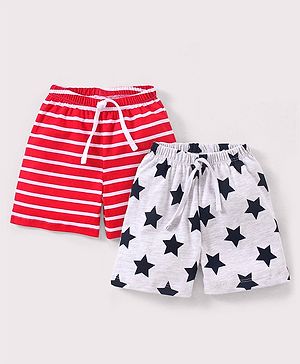 Babyhug Cotton  Mid Thigh Length Shorts Striped Pack of 2 - Red & Grey