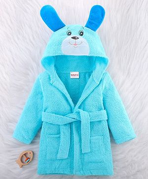 Babyhug  Terry Full Sleeves Hooded Bath Robe Dog  Embroidered - Blue