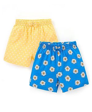 Babyhug Cotton Knit Mid Thigh Shorts Polka Dots & Floral Print Print Pack Of 2 - Blue & Yellow