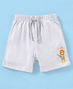 Babyhug Cotton Knit Above Knee Length Lion Printed Shorts - Grey